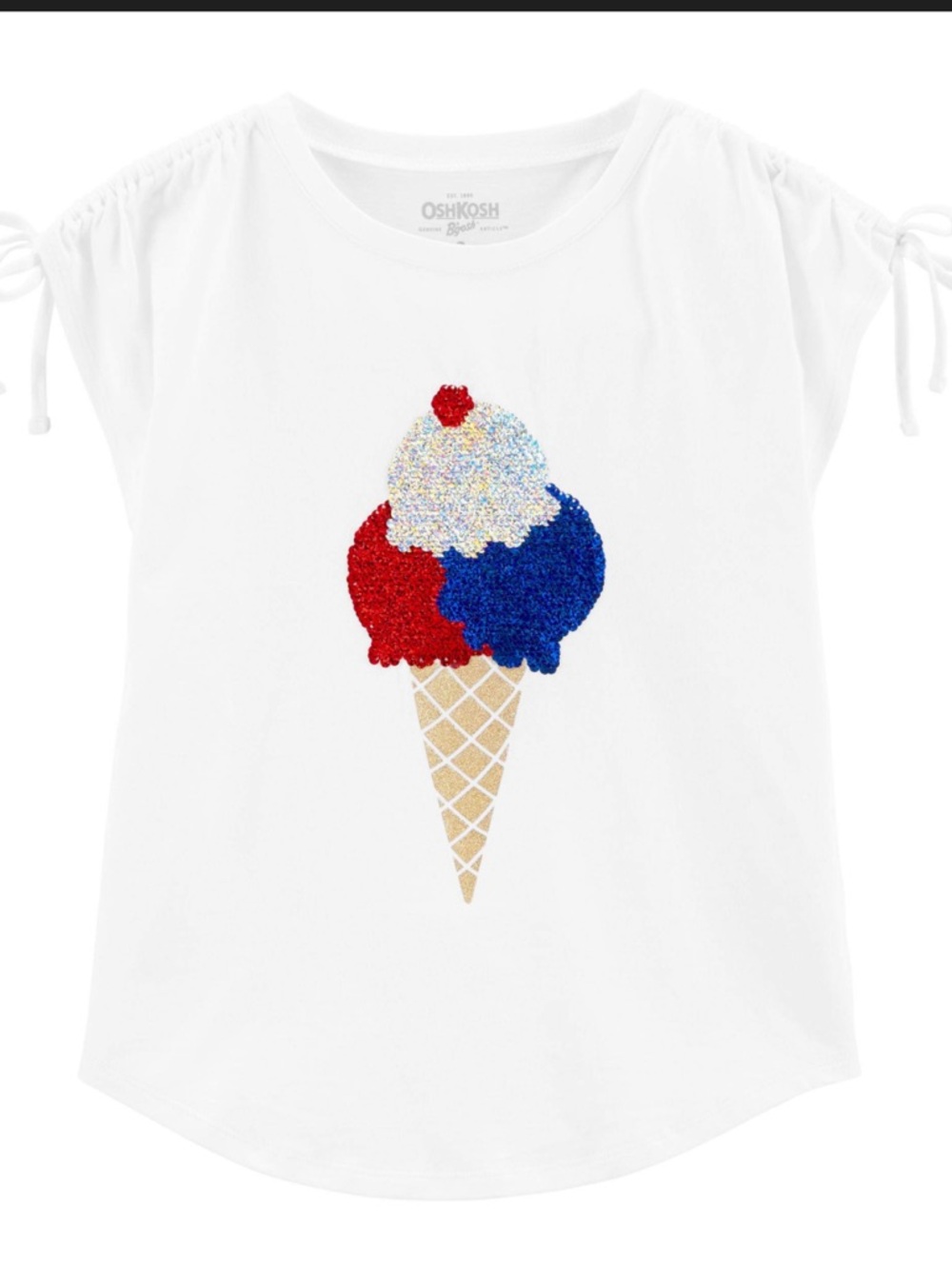 JULY 4th OshKosh B'gosh White Girls Ice Cream Flip Sequin Tee size 5